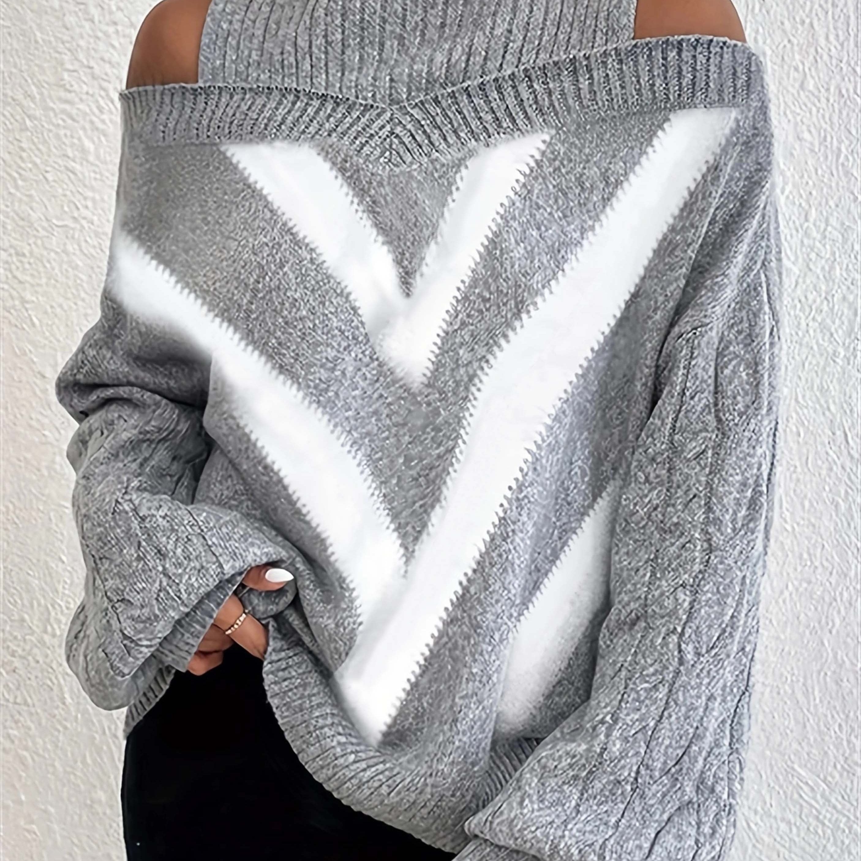 Women's Stripe Print High Neck Sweater