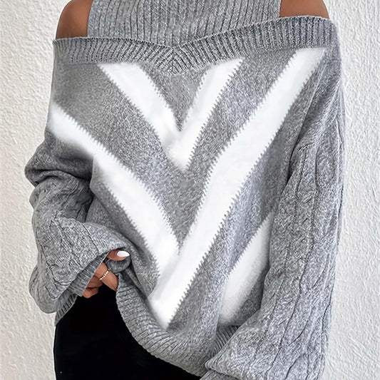 Women's Stripe Print High Neck Sweater