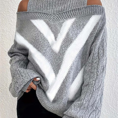 Women's Stripe Print High Neck Sweater
