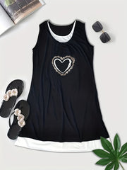 Heart Print Tank Dress Women's Plus Layered Round Neck Dress