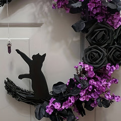 Christmas Halloween Cat Garland Door Hanging Simulation Plant Rattan Circle