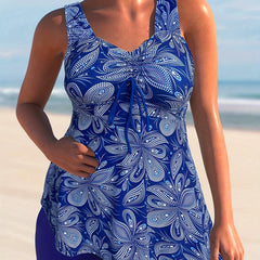 Boho Tankini Set Paisley Print Cross Back Ruched V Neck Cami Top & Sho