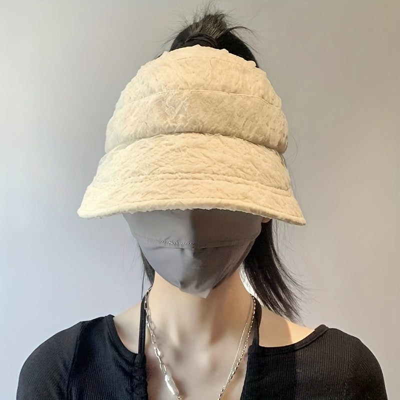 Embossed Ponytail Visor Hat Lightweight Casual Travel Beach Hats
