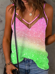 Gradient Block Cami Top Spaghetti Sleeveless Summer Top