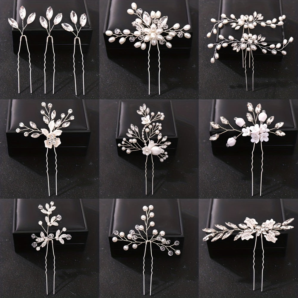 Crystal Faux Pearl Hairpin Wedding Hair Accessories Bridal Rhinestone Flower