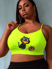 Halloween Cat & Pumpkin Print Cami Top