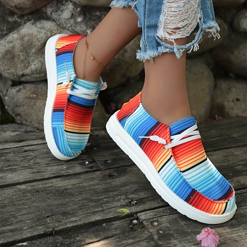 Women's Striped Canvas Lace-Up Loafers