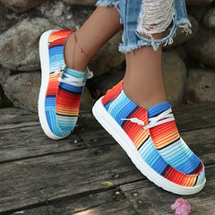 Women's Striped Canvas Lace-Up Loafers