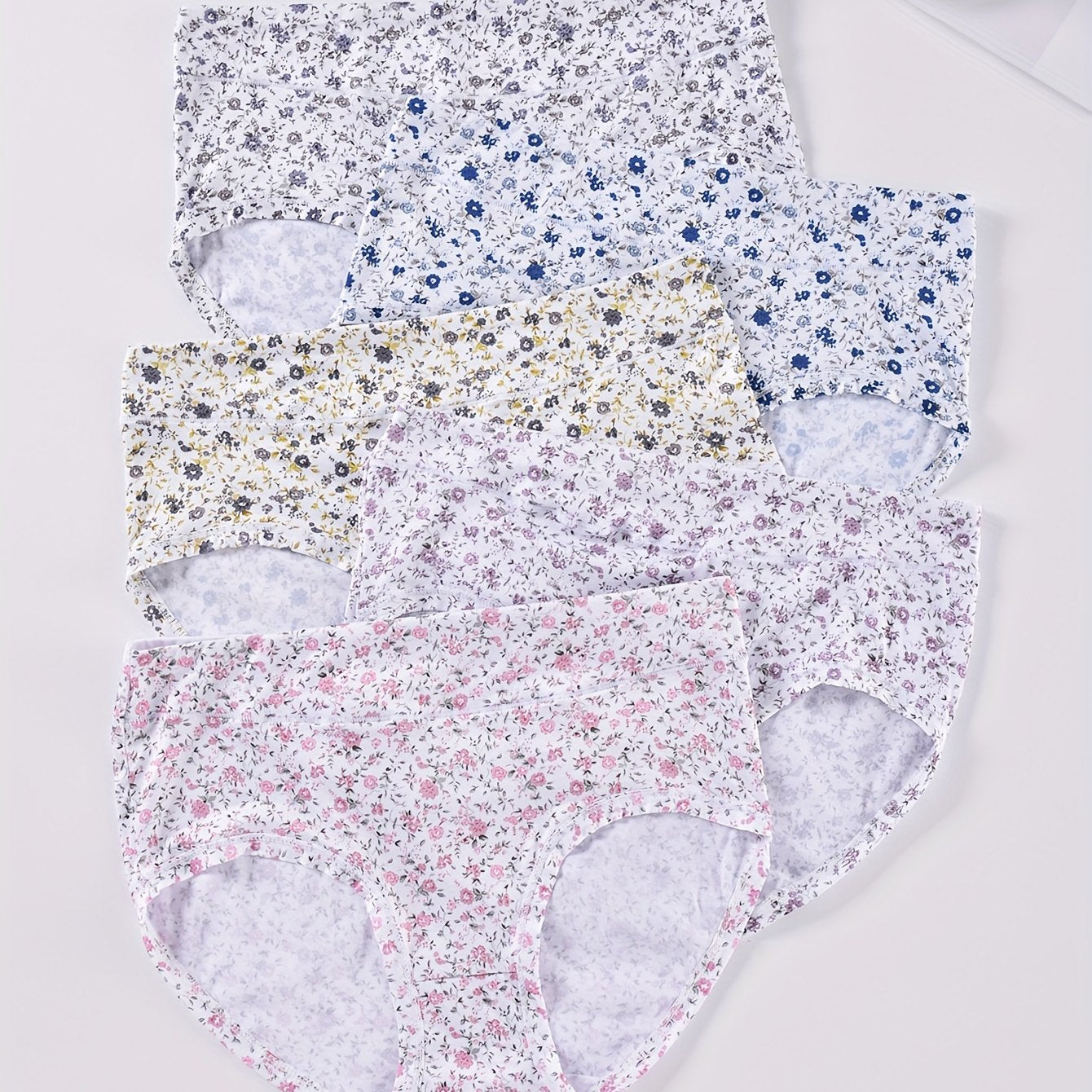 5 Pack Plus Size Panties Set Women's Plus Ditsy Floral Print Soft Briefs