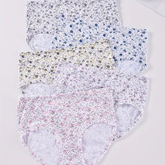 5 Pack Plus Size Panties Set Women's Plus Ditsy Floral Print Soft Briefs