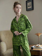 Geometric Print Pajama Set Long Sleeve Top & Pants