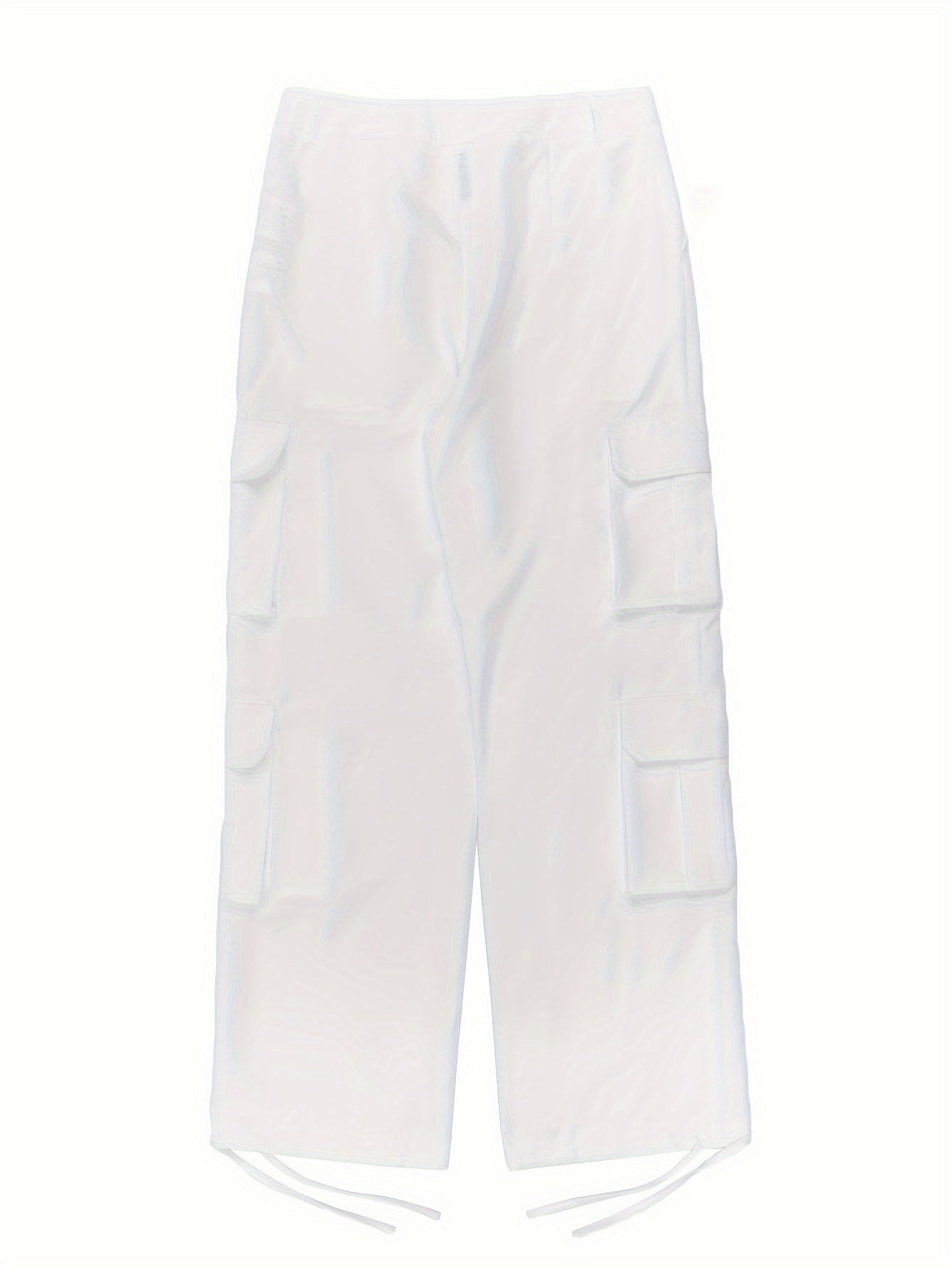 Solid Color Loose Cargo Pants with Elastic Waist