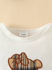 Baby Girls Plaid Bear T shirt & Bow Shorts Set
