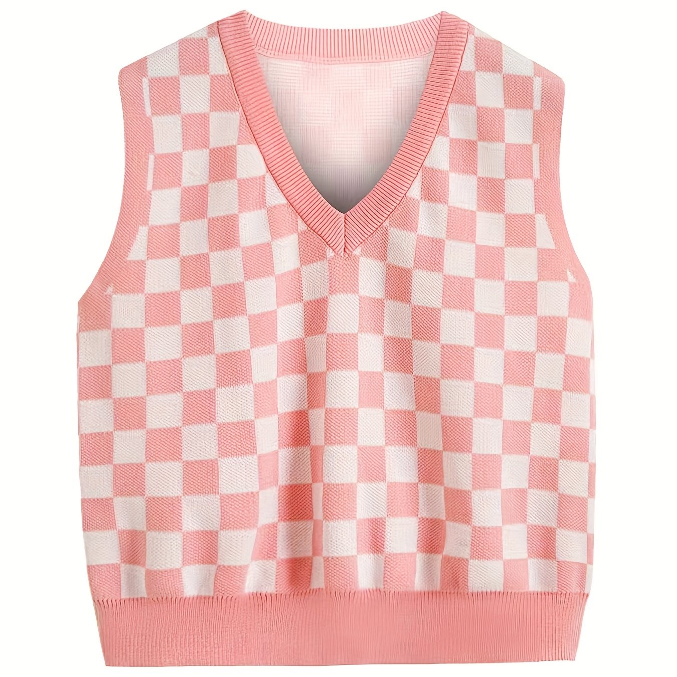 Checkerboard Sleeveless Knitted Vest for Summer Party