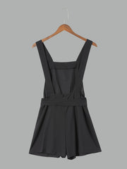 Square Neck Belted Romper Casual Sleeveless Jumpsuit
