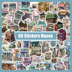 60pcs Retro Castle House Stickers Famous Architecture Landscape Decoration