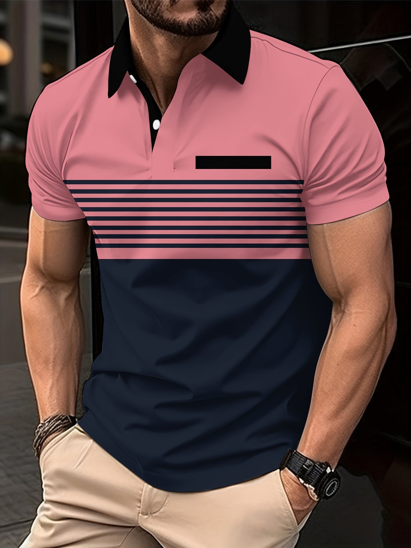 Men's Striped Short Sleeve Lapel Shirt for Summer