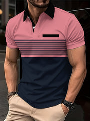 Men's Striped Short Sleeve Lapel Shirt for Summer