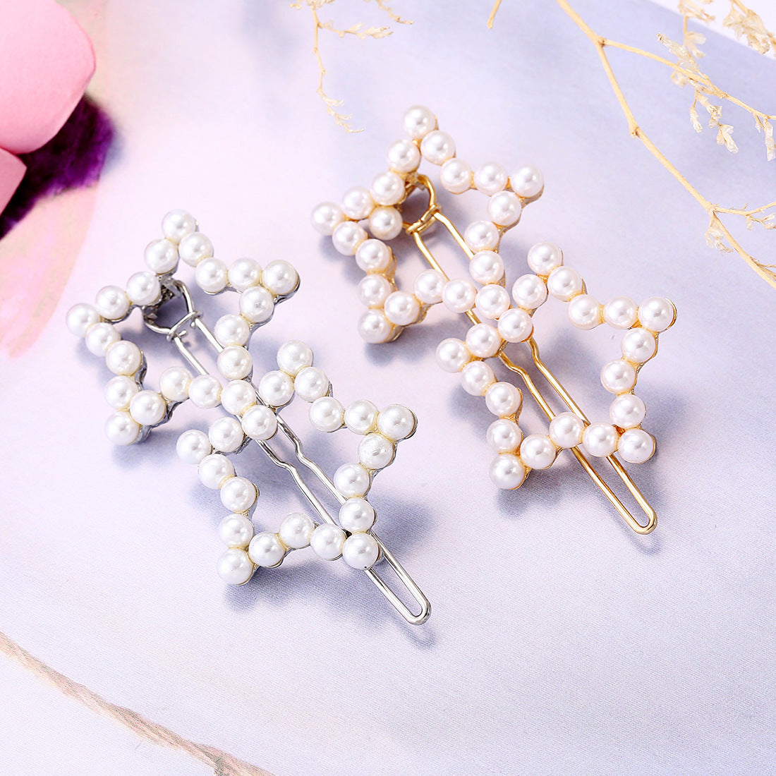 Faux Pearl Hair Clips Geometric Hair Barrettes For Women