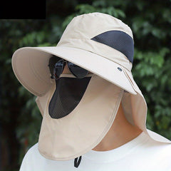 Breathable Wide Brim Bucket Hat With Neck Flap