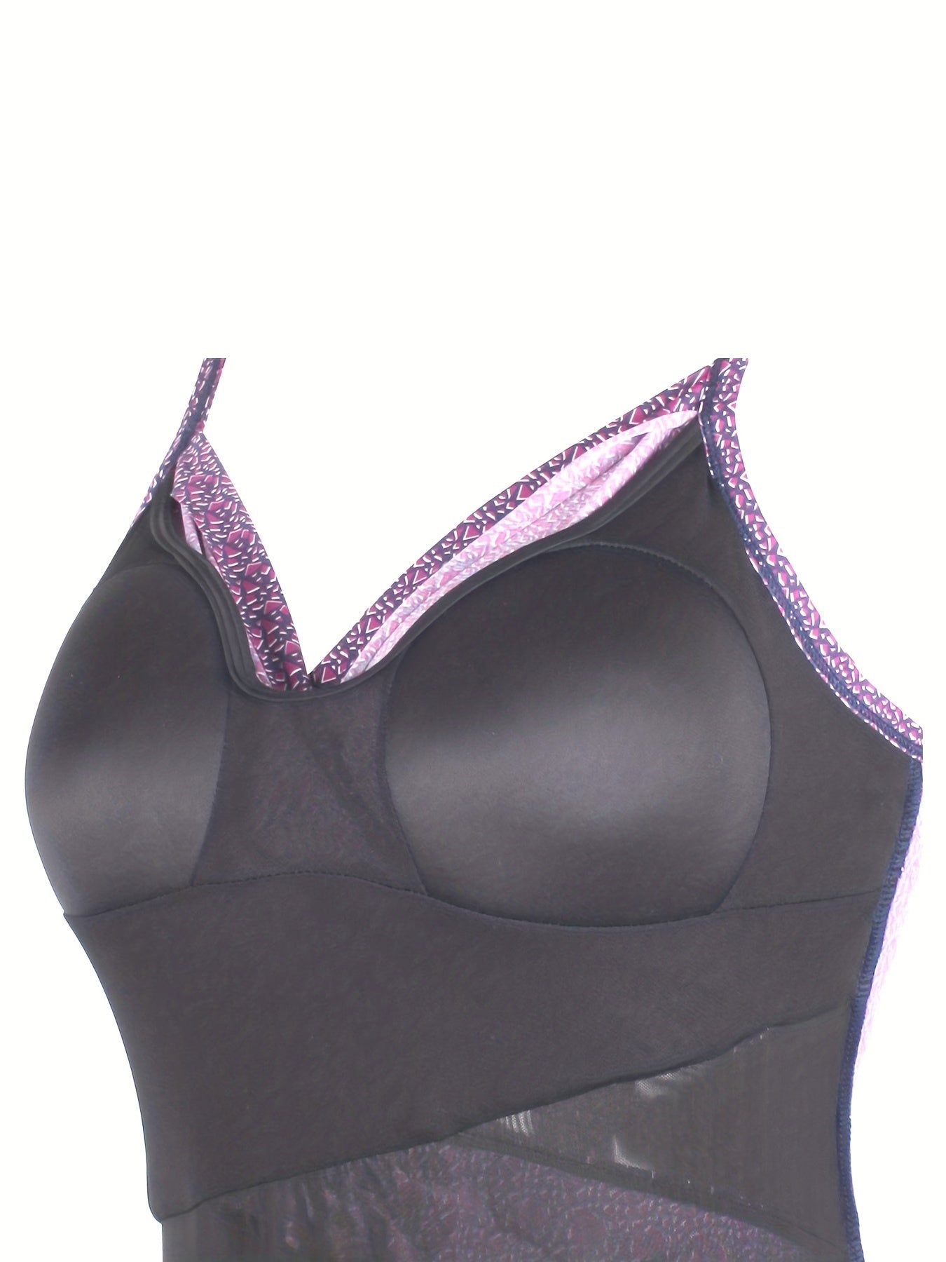 Geometric Print V Neck Tummy Control One Piece Swimsuit