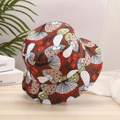 Cartoon Mushroom Print Bucket Hat Lightweight Reversible Fisherman Cap