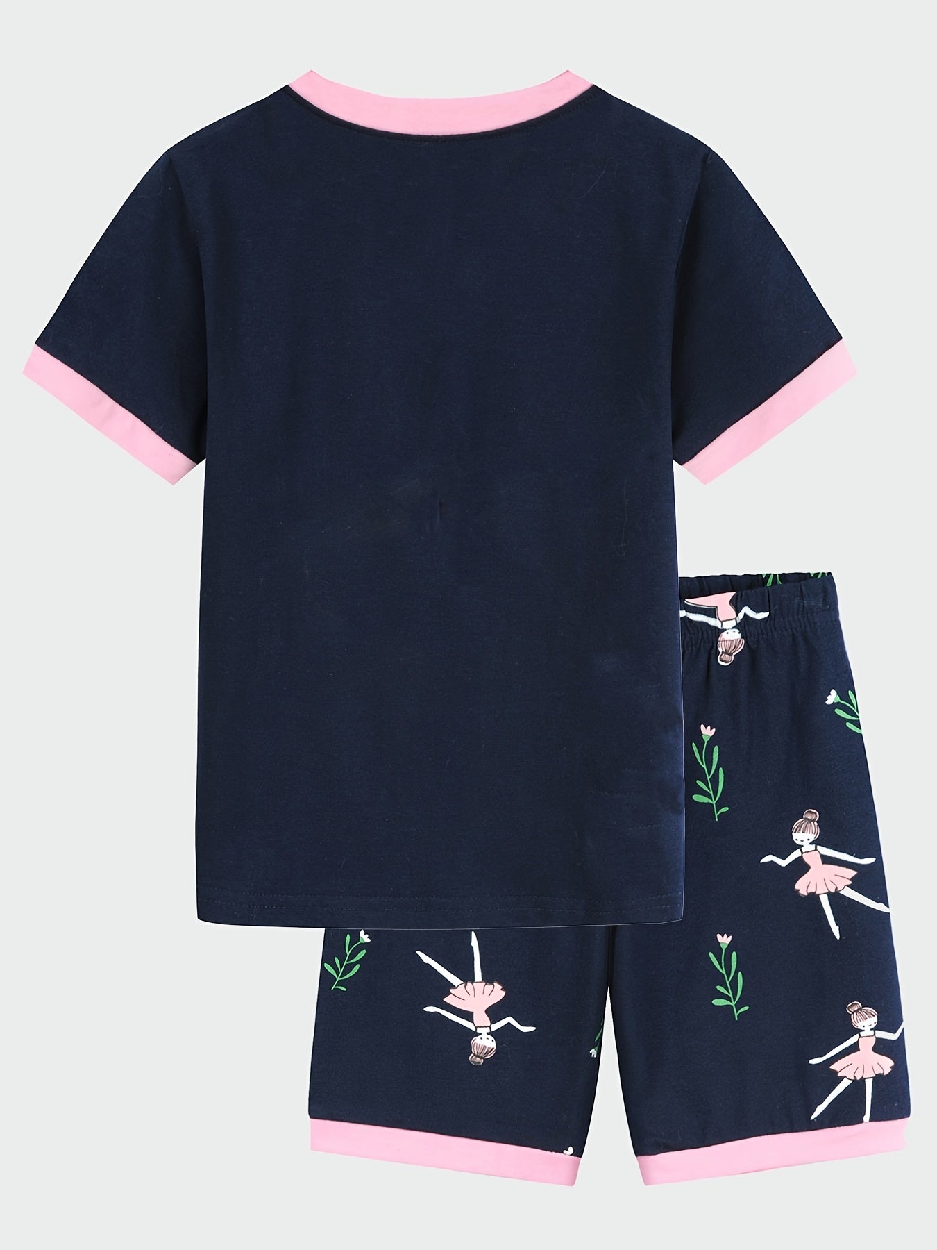 2pcs Toddler Girls Cotton Pajamas Set with Ballerina Graphic Tee & Floral Shorts