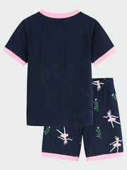 2pcs Toddler Girls Cotton Pajamas Set with Ballerina Graphic Tee & Floral Shorts
