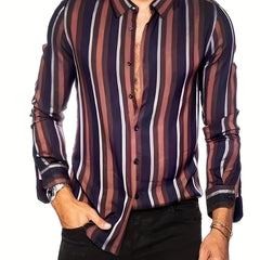 Men's Vertical Striped Casual Shirt Regular Fit Long Sleeves