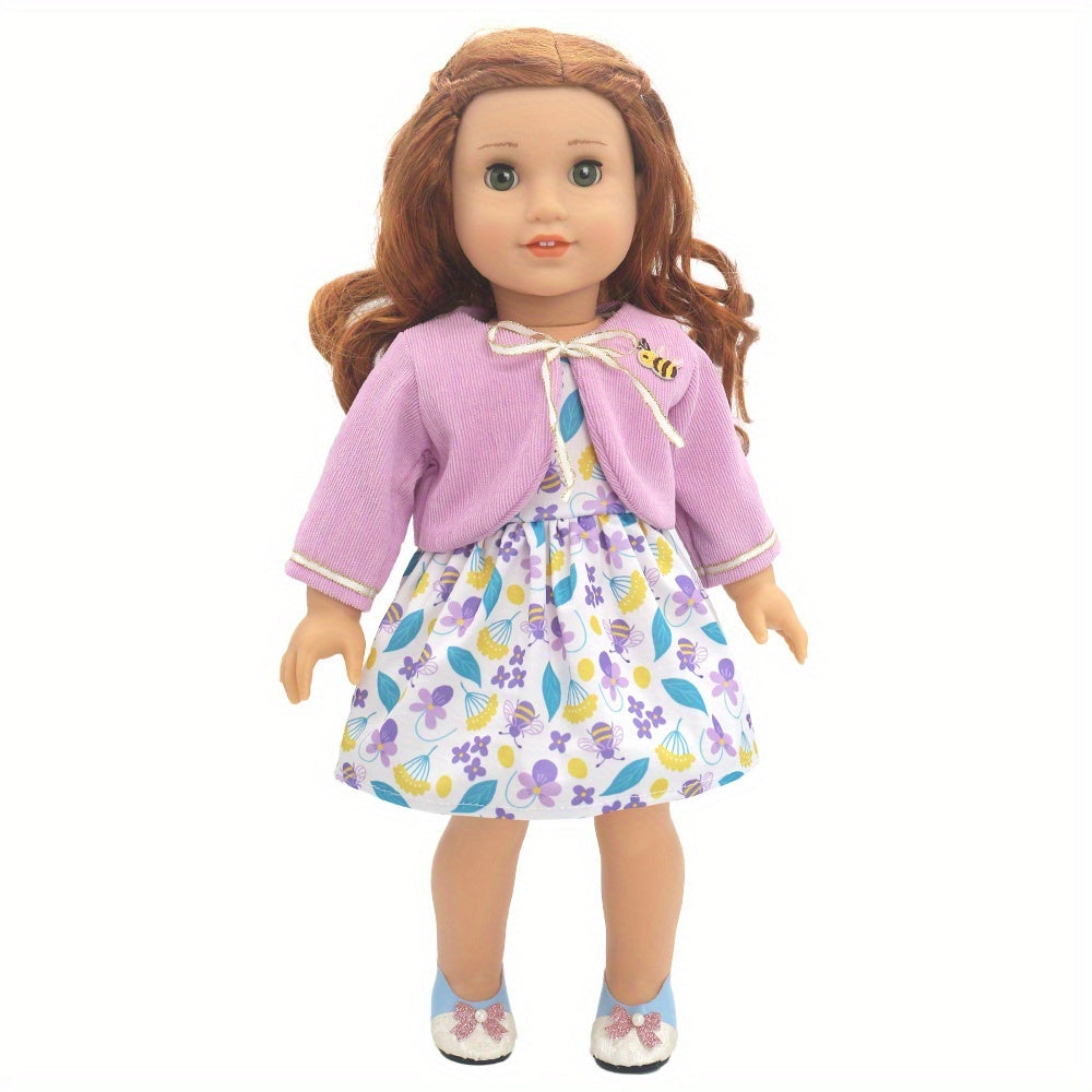 Purple Floral Doll Clothing Set for 18 Inch Dolls - Skirt and Shoes