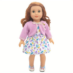 Purple Floral Doll Clothing Set for 18 Inch Dolls - Skirt and Shoes