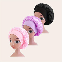 3pcs Girls Casual Elastic Bonnet Soft Comfortable Night Cap Shower Cap