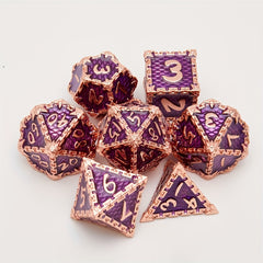 Dragon Scale Metal Dice Set 7-Piece Gift Set Rose Golden Purple