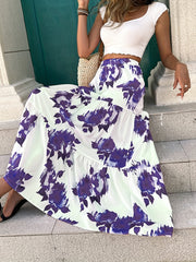 Floral Print Elastic Waist Long Skirt for Women