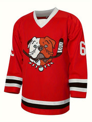 Vintage Dog Pattern Hockey Jersey V Neck Long Sleeve Shirt