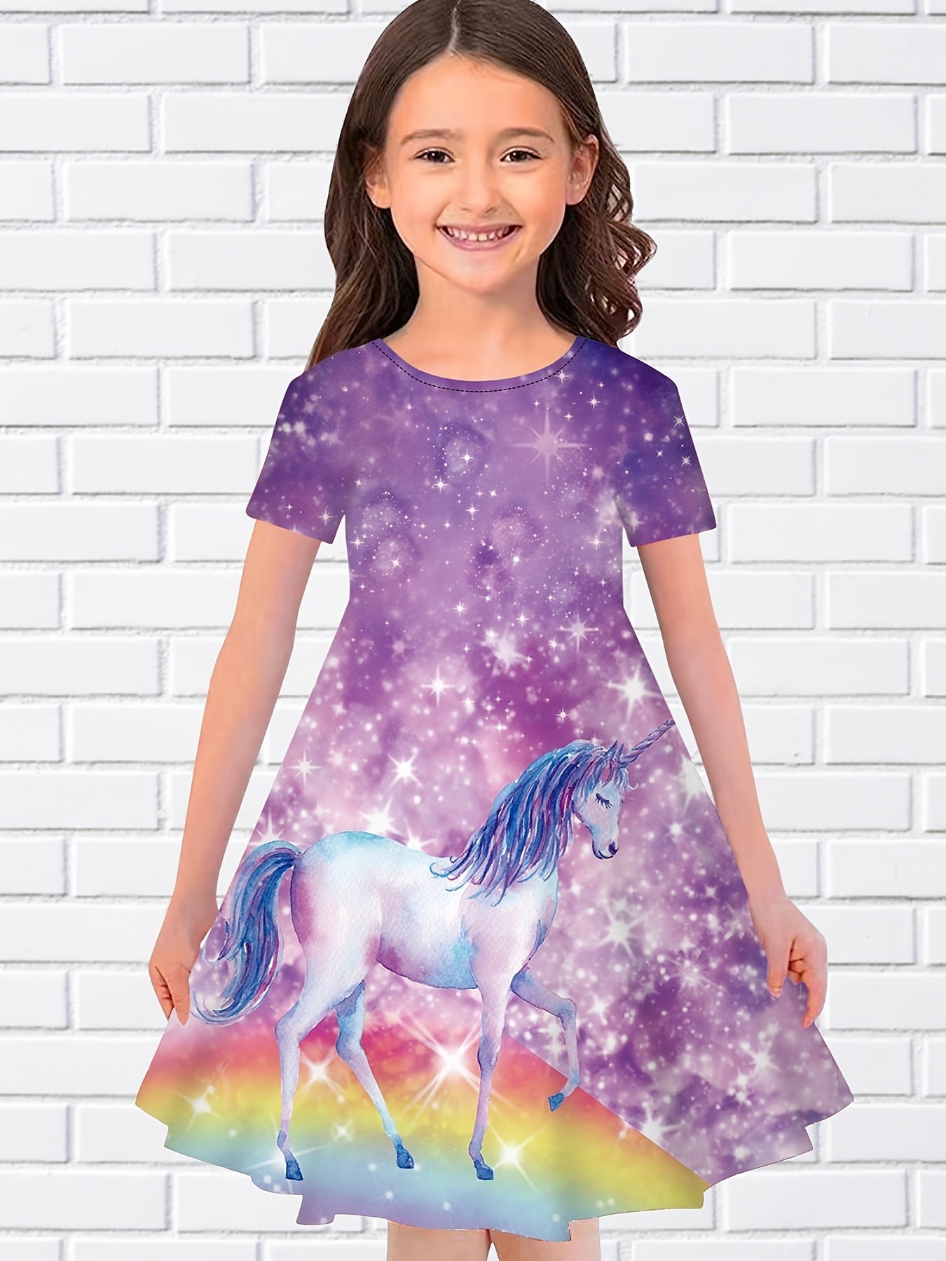 Girls Summer 3D Animal Long Dress Short Sleeve Princess Dress