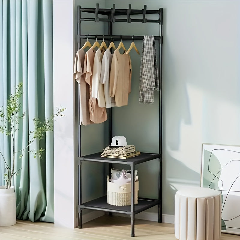 Corner Coat Rack Foyer Shoe Rack Standing Coat Rack with Storage Shelves
