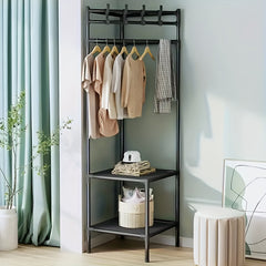 Corner Coat Rack Foyer Shoe Rack Standing Coat Rack with Storage Shelves