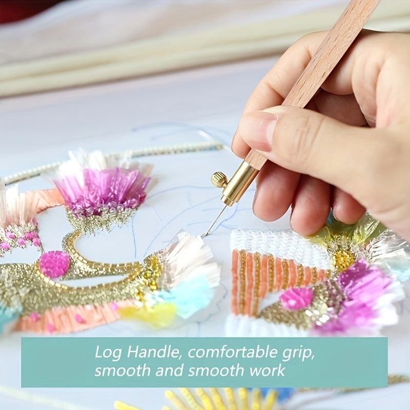 French Reverse Embroidery Wooden Handle Crochet Needles