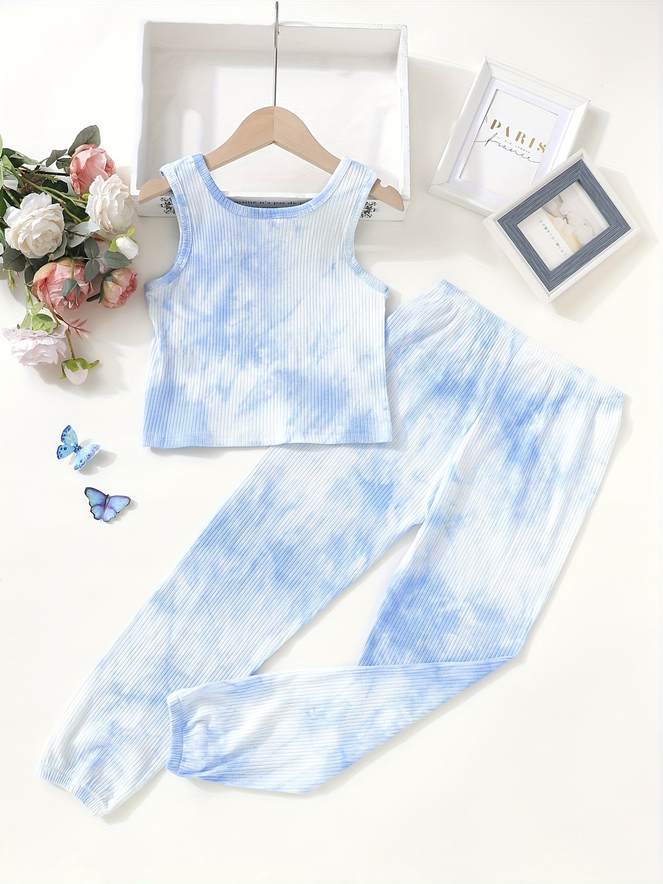 2pcs Girls Tie Dye Tank Top & Pants Set Summer Kids Clothes