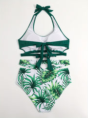 Floral Print Halter Neck Swimsuit Set