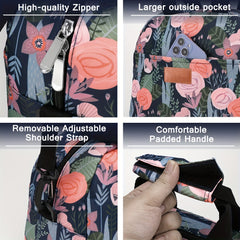 Insulated Lunch Bag with Pink Flower Strap