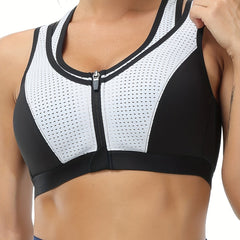 Colorblock Zip Sports Bra High Impact Workout Bra