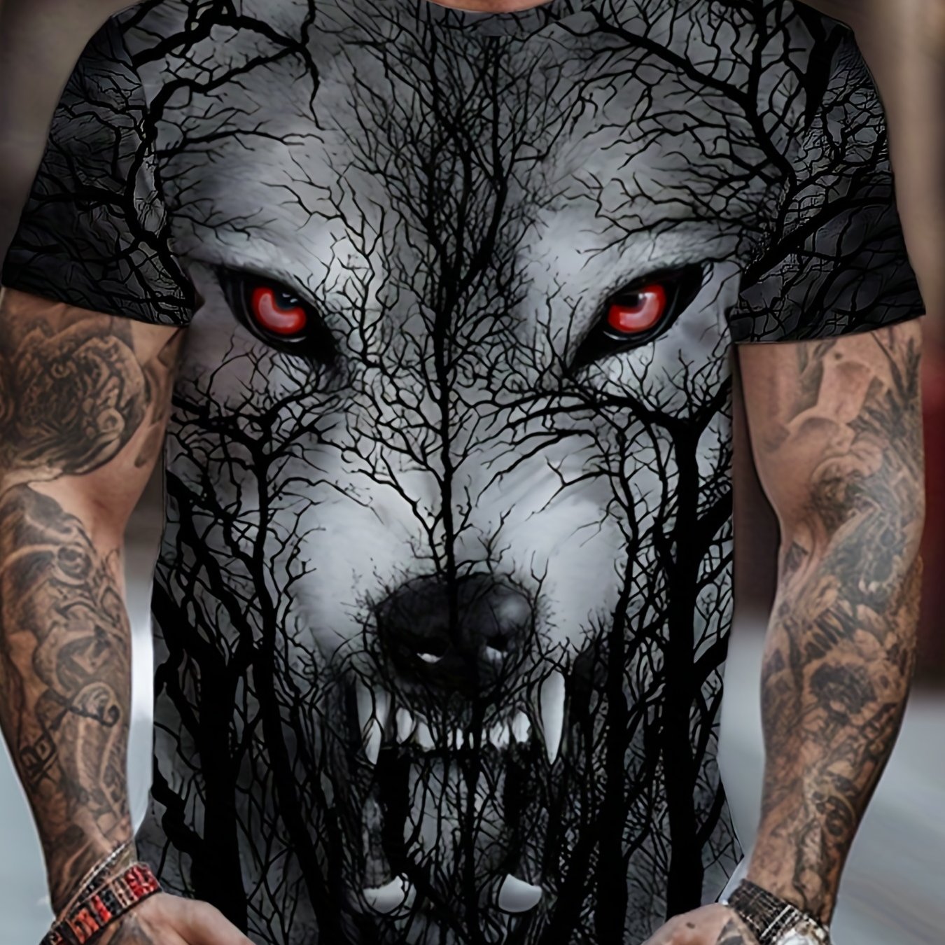 Men's 3D Wolf Print T-shirt Crew Neck Tee for Summer