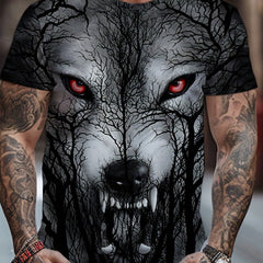 Men's 3D Wolf Print T-shirt Crew Neck Tee for Summer