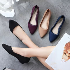 Waterproof Pointed Toe Ballet Flats Solid Slip On Flat Shoes