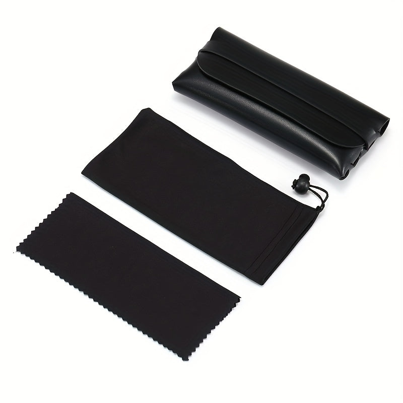 1pc Leather Glasses Case Set Soft Bag Sunglasses Pack Box