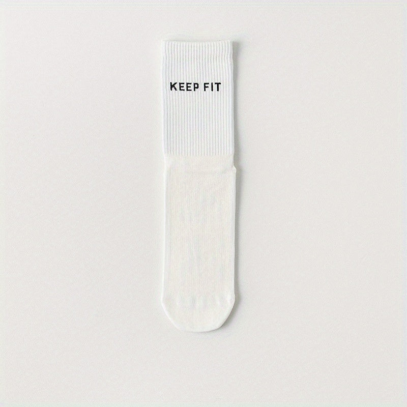 Athletic Non-Slip Yoga Socks - Letter Graphic Sporty Mid-Tube Socks