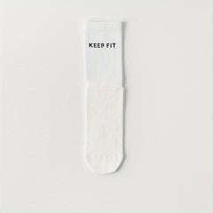 Athletic Non-Slip Yoga Socks - Letter Graphic Sporty Mid-Tube Socks
