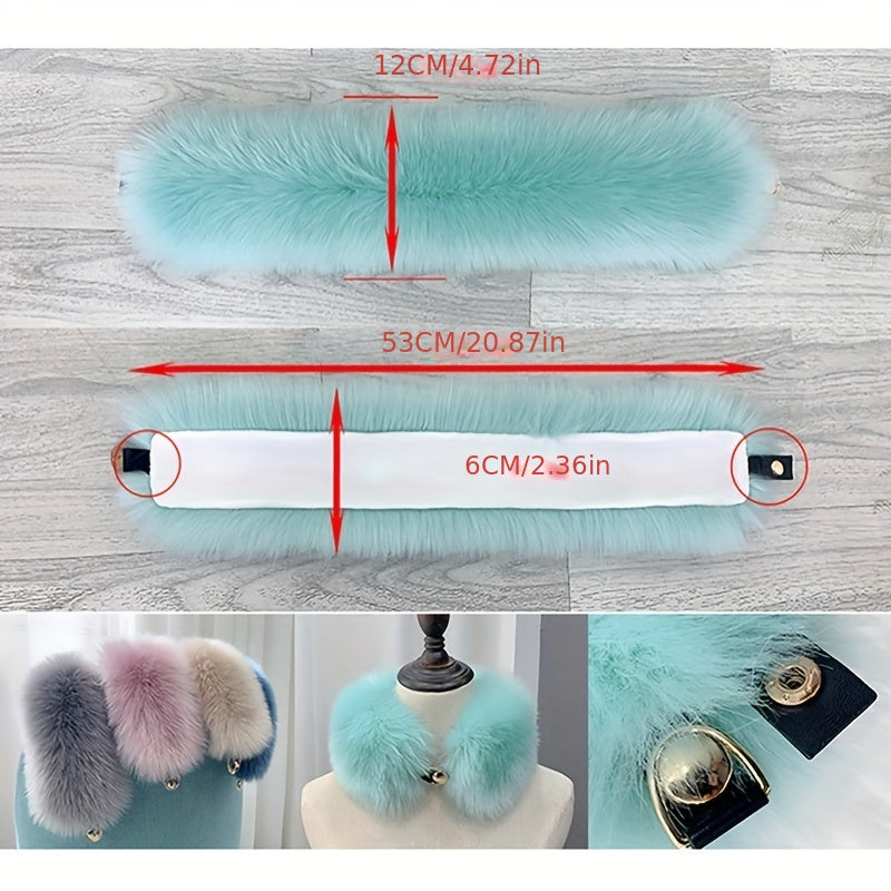 Women's Faux Fox Fur Scarf Thick Warm Collar with Pair Buckle Neck Scarf